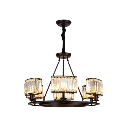 Lustre moderne en cristal noir/doré avec 4/6 lumières - Luminaire suspendu pour chambre à coucher