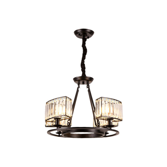 Lustre moderne en cristal noir/doré avec 4/6 lumières - Luminaire suspendu pour chambre à coucher