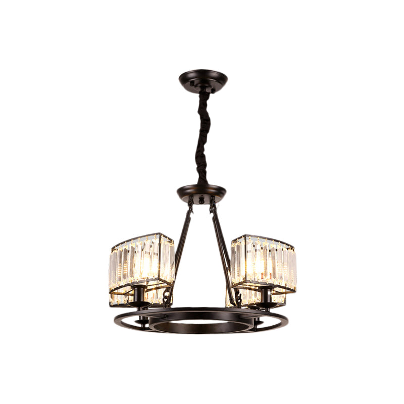 Modern Black/Gold Circle Crystal Ceiling Chandelier - 4/6 Lights Hanging Fixture For Bedroom