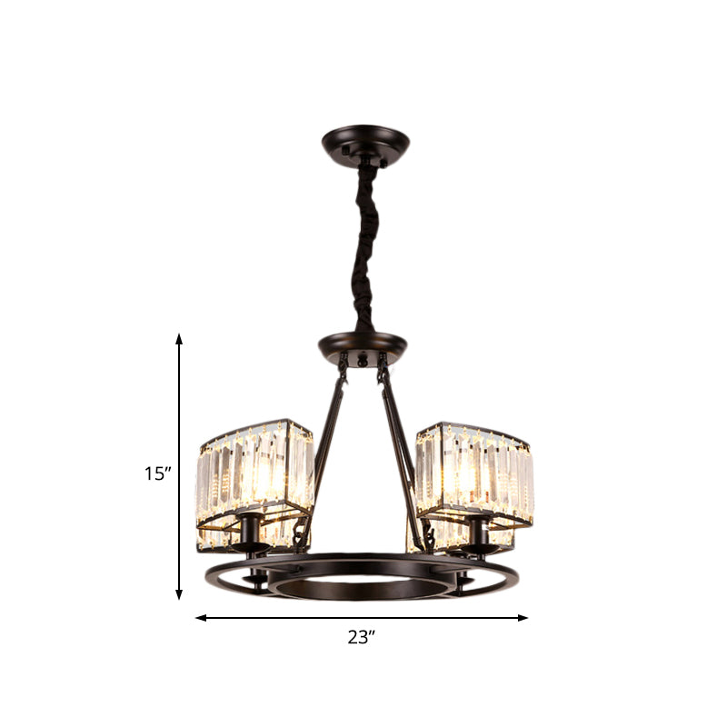 Lustre moderne en cristal noir/doré avec 4/6 lumières - Luminaire suspendu pour chambre à coucher