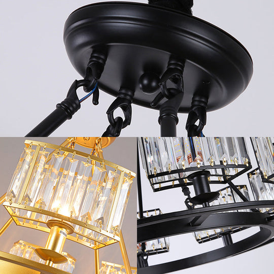 Modern Black/Gold Circle Crystal Ceiling Chandelier - 4/6 Lights Hanging Fixture For Bedroom