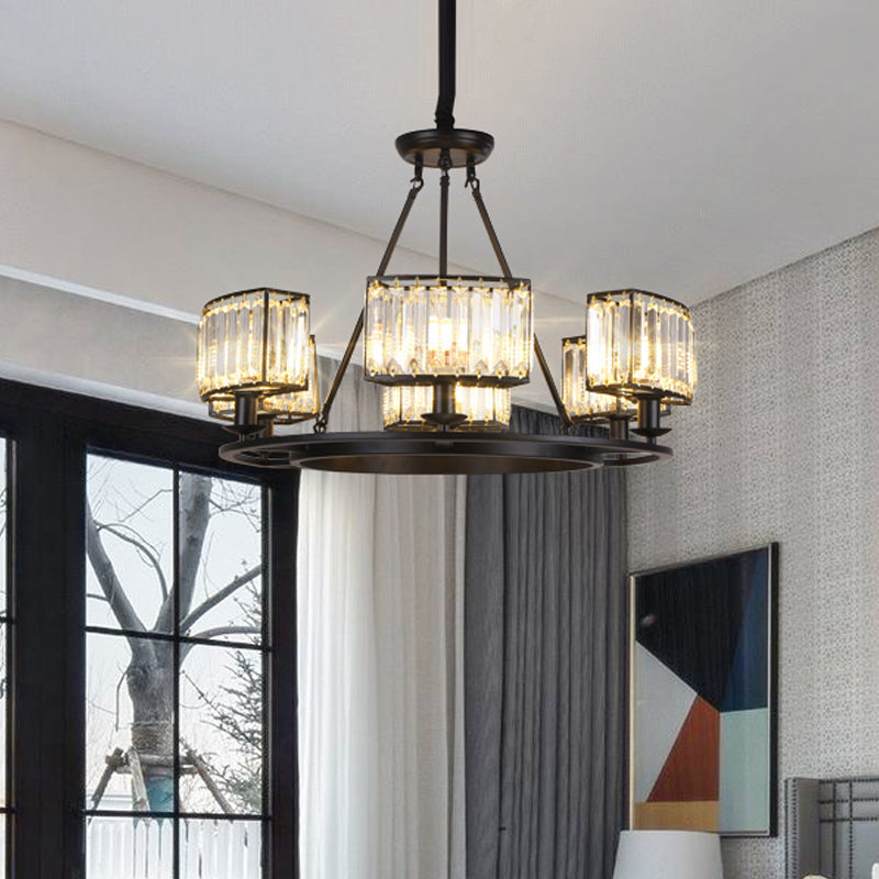 Lustre moderne en cristal noir/doré avec 4/6 lumières - Luminaire suspendu pour chambre à coucher