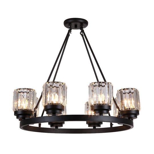 Lustre noir contemporain - Suspension de chambre à coucher à 3/6/8 lumières avec abat-jour en cristal