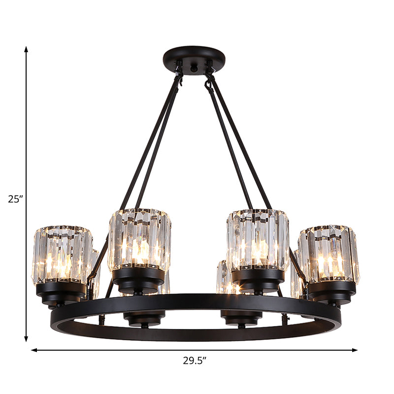 Lustre noir contemporain - Suspension de chambre à coucher à 3/6/8 lumières avec abat-jour en cristal