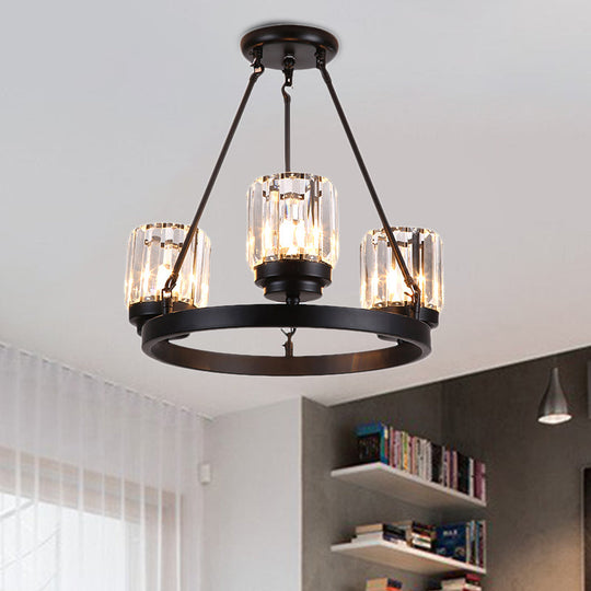 Lustre noir contemporain - Suspension de chambre à coucher à 3/6/8 lumières avec abat-jour en cristal