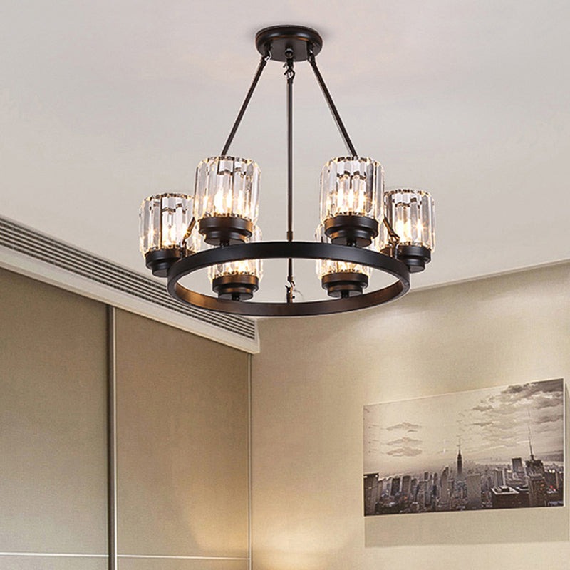 Lustre noir contemporain - Suspension de chambre à coucher à 3/6/8 lumières avec abat-jour en cristal