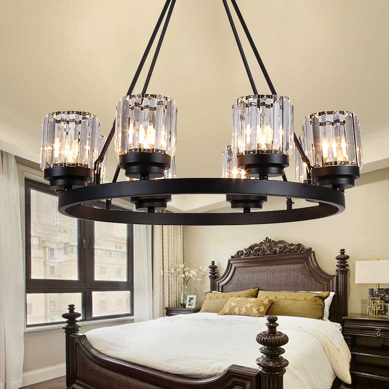 Lustre noir contemporain - Suspension de chambre à coucher à 3/6/8 lumières avec abat-jour en cristal