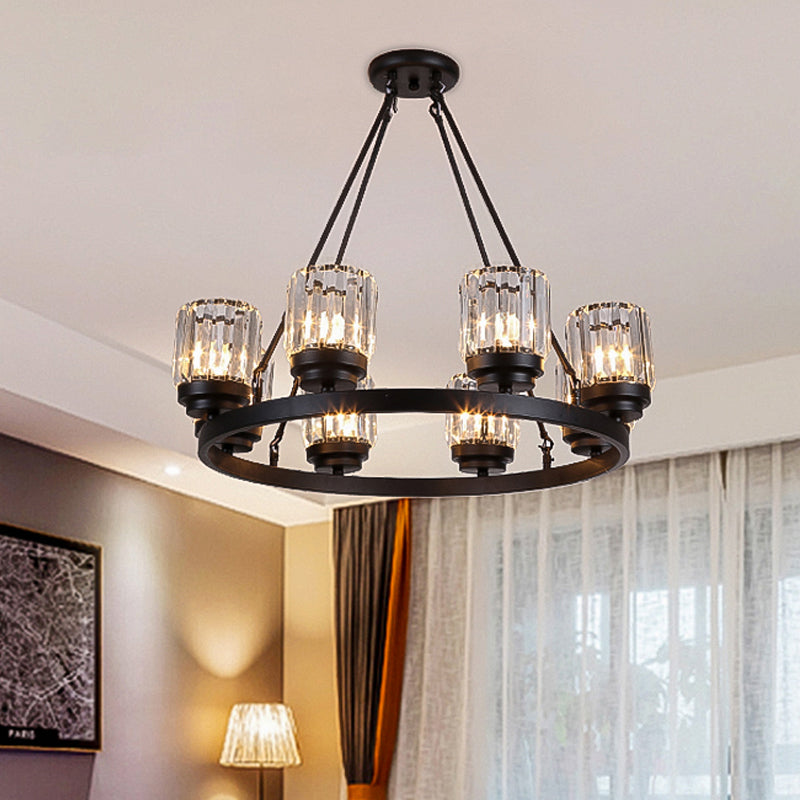 Lustre noir contemporain - Suspension de chambre à coucher à 3/6/8 lumières avec abat-jour en cristal