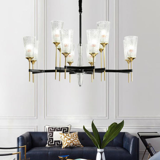 Contemporary Chandelier With Crystal Shade - Elegant Brass Pendant Fixture 6/8/12 Lights