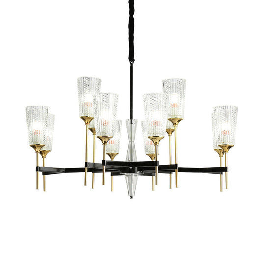 Contemporary Chandelier With Crystal Shade - Elegant Brass Pendant Fixture 6/8/12 Lights