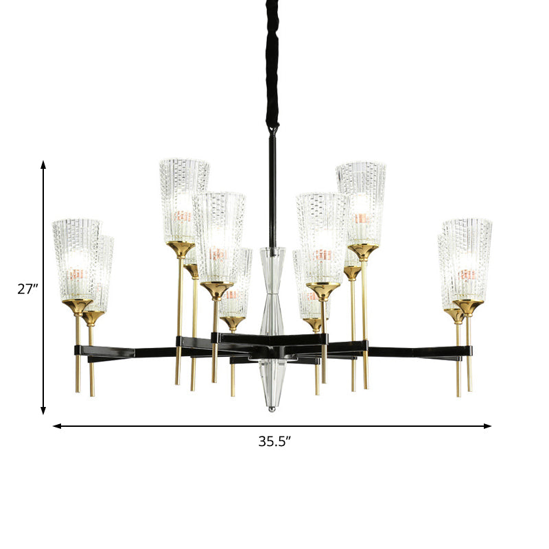 Contemporary Chandelier With Crystal Shade - Elegant Brass Pendant Fixture 6/8/12 Lights