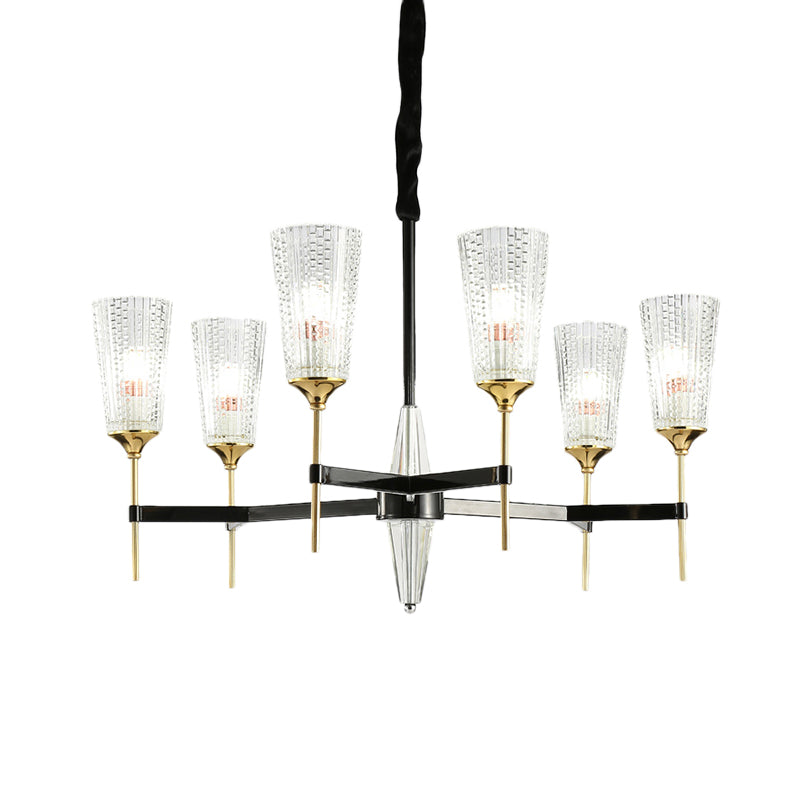 Contemporary Chandelier With Crystal Shade - Elegant Brass Pendant Fixture 6/8/12 Lights