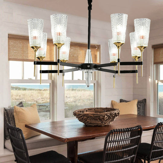 Contemporary Chandelier With Crystal Shade - Elegant Brass Pendant Fixture 6/8/12 Lights