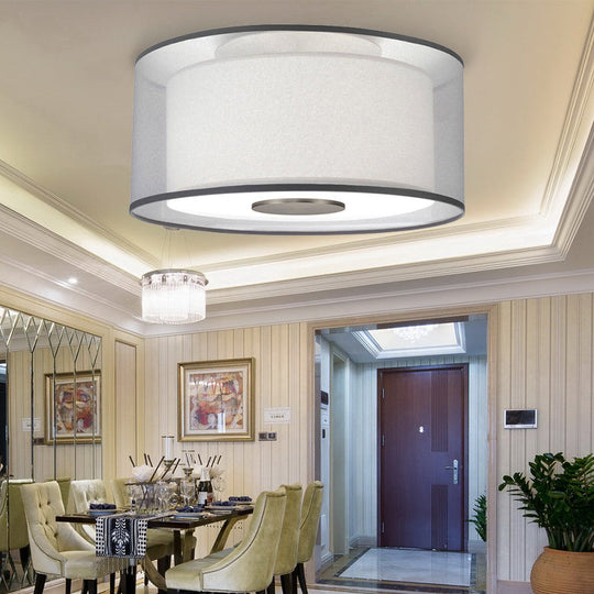 Classical White Fabric Drum Flush Mount Lamp - 4 Lights Ceiling Light Fixture 16/19.5/23.5 Wide