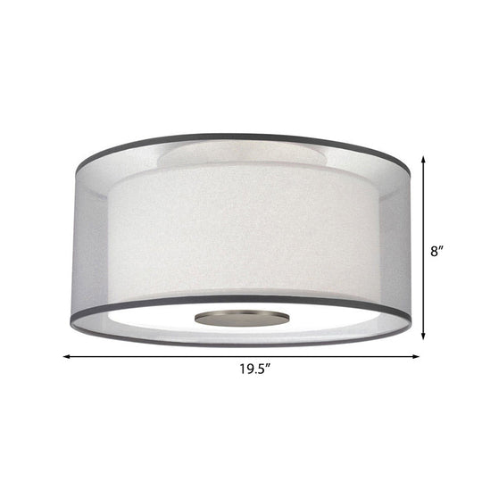 Classical White Fabric Drum Flush Mount Lamp - 4 Lights Ceiling Light Fixture 16/19.5/23.5 Wide