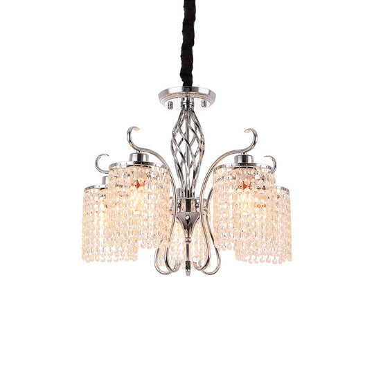 Modern Crystal Cylinder Chandelier Pendant Light - 3/5 Lights Chrome Finish Ideal For Living Room