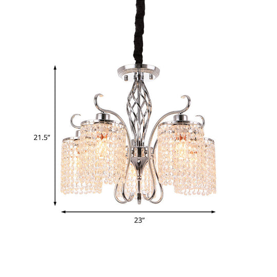 Modern Crystal Cylinder Chandelier Pendant Light - 3/5 Lights Chrome Finish Ideal For Living Room