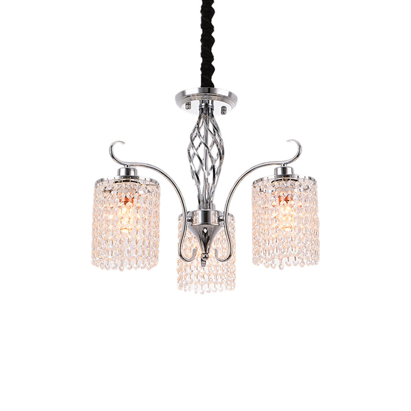 Modern Crystal Cylinder Chandelier Pendant Light - 3/5 Lights Chrome Finish Ideal For Living Room