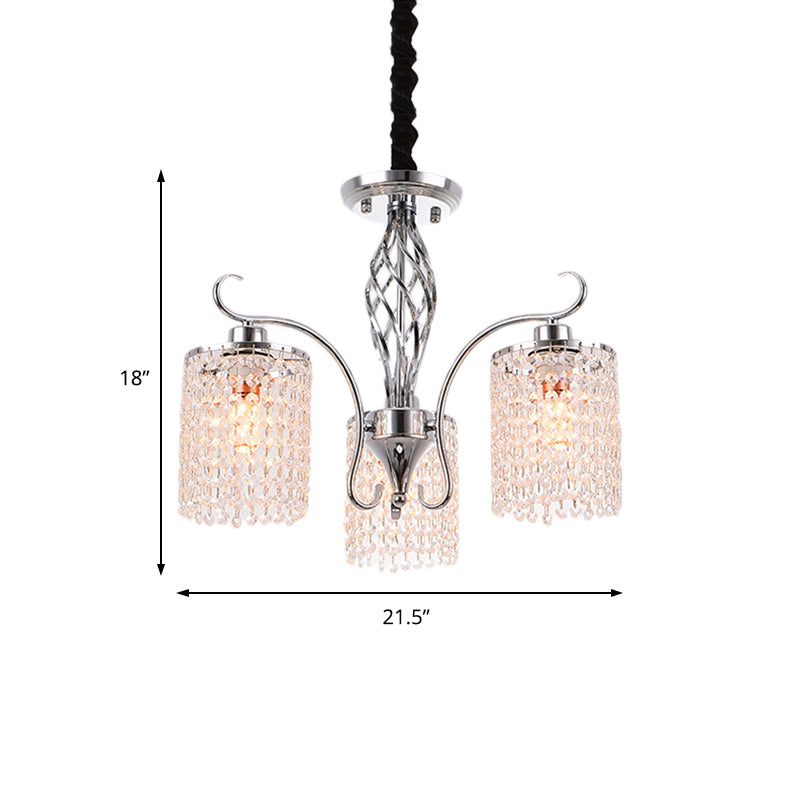 Modern Crystal Cylinder Chandelier Pendant Light - 3/5 Lights Chrome Finish Ideal For Living Room