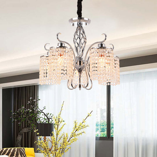 Modern Crystal Cylinder Chandelier Pendant Light - 3/5 Lights Chrome Finish Ideal For Living Room 5