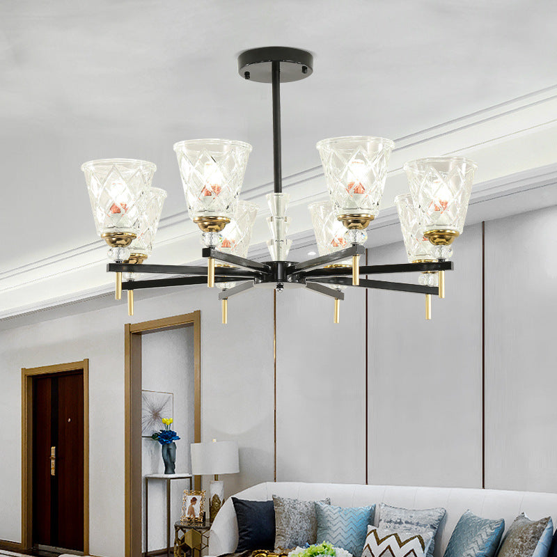 Modern Black Crystal Cone Chandelier - 3/6/8 Lights Bedroom Ceiling Light