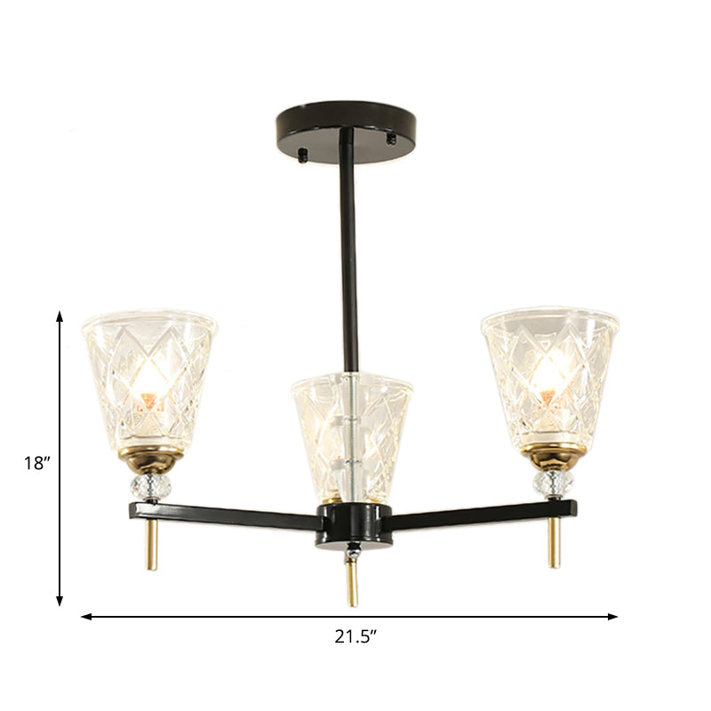 Modern Black Crystal Cone Chandelier - 3/6/8 Lights Bedroom Ceiling Light