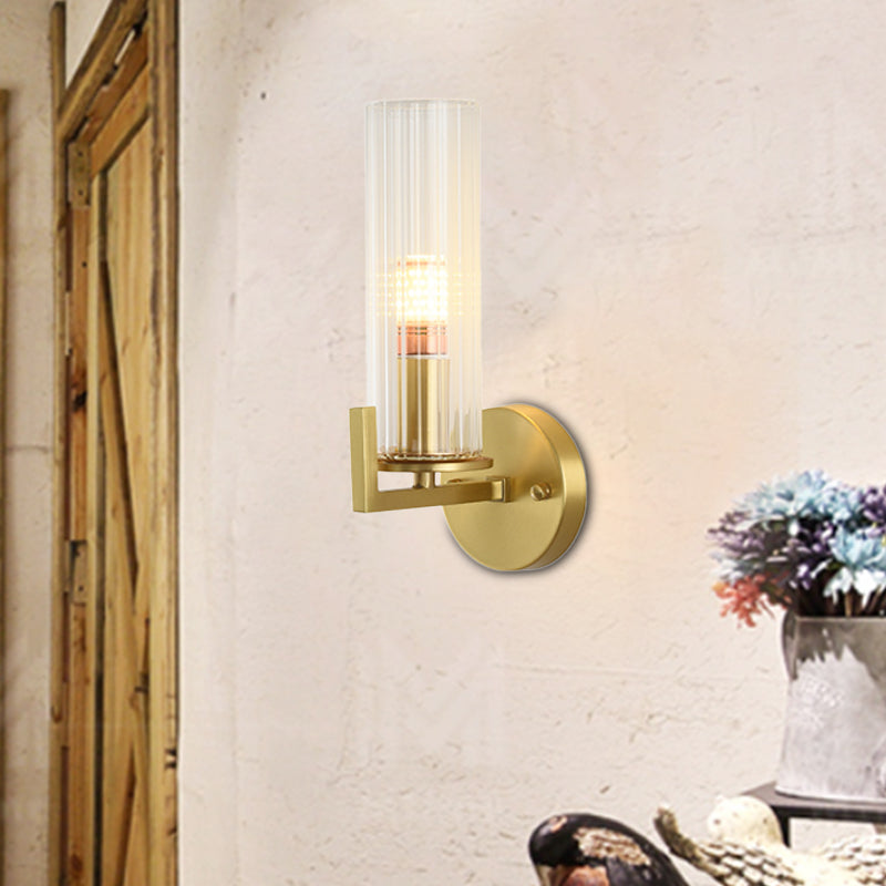 Modern Crystal Wall Sconce With Brass Finish - 1 Light Fixture For Bedroom