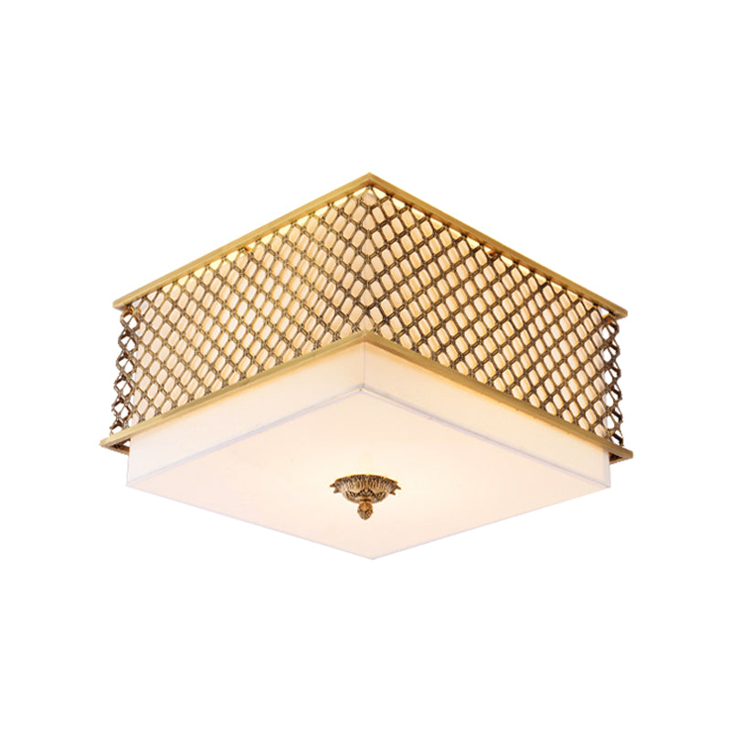 Traditional Square Metal Flushmount Lighting In Brass For Bedroom - 5 Lights 16/19.5 Wide