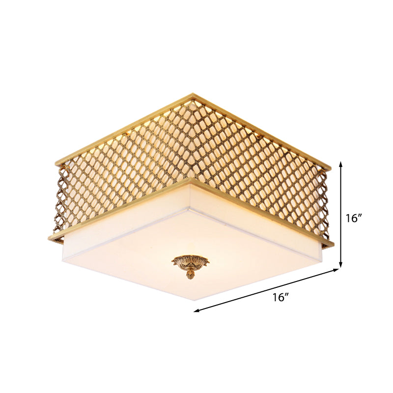 Traditional Square Metal Flushmount Lighting In Brass For Bedroom - 5 Lights 16/19.5 Wide