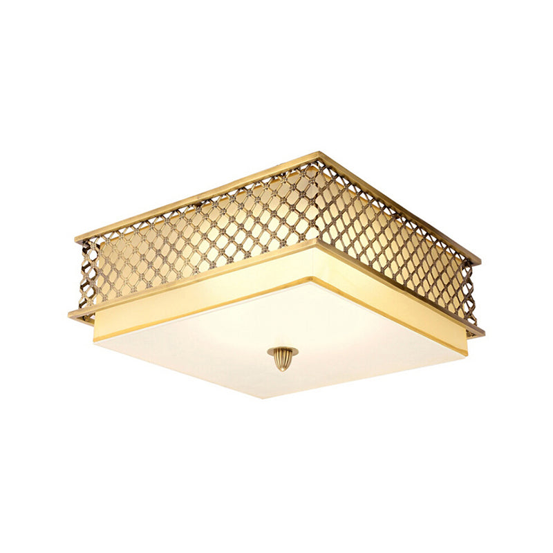 Traditional Square Metal Flushmount Lighting In Brass For Bedroom - 5 Lights 16/19.5 Wide