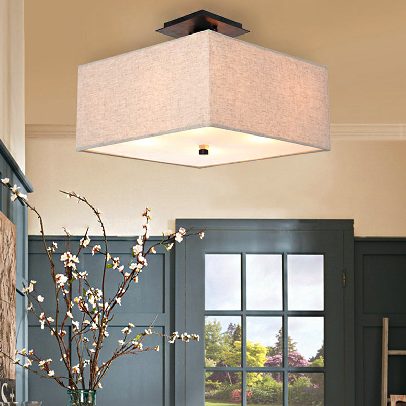 White Rectangle Fabric Semi Flush Mount Ceiling Light With 4 Lights - Elegant Lighting For Living