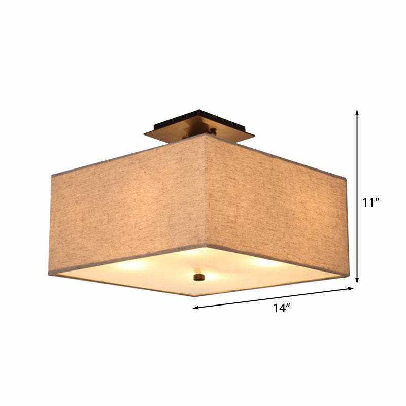 White Rectangle Fabric Semi Flush Mount Ceiling Light with 4 Lights - Elegant Lighting for Living Room