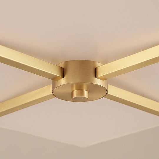 Traditional Brass Semi Flush Ceiling Light Fixture For Living Room With Rectangle Fabric Shade - 4