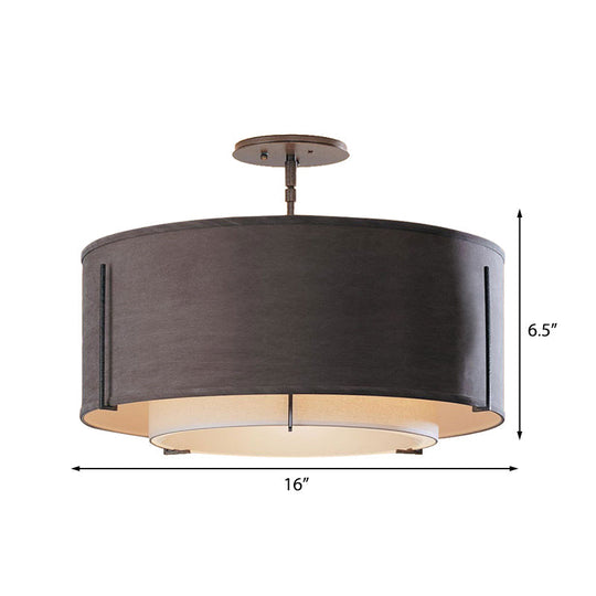 Classic Black Drum Semi Mount Fabric Ceiling Light Fixture - 3/4 Lights, 16"/19.5"/23.5" Wide