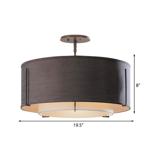 Classic Black Drum Semi Mount Fabric Ceiling Light Fixture - 3/4 Lights, 16"/19.5"/23.5" Wide