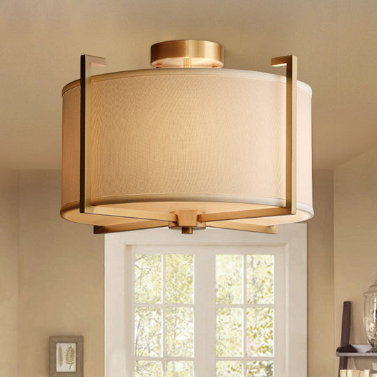 Classic 4-Light Semi Flush Mount Ceiling Fixture with White Fabric Shade for Living Room