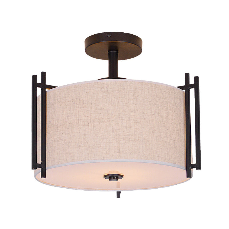 Traditional Flaxen Fabric Drum Ceiling Mount Light for Living Room