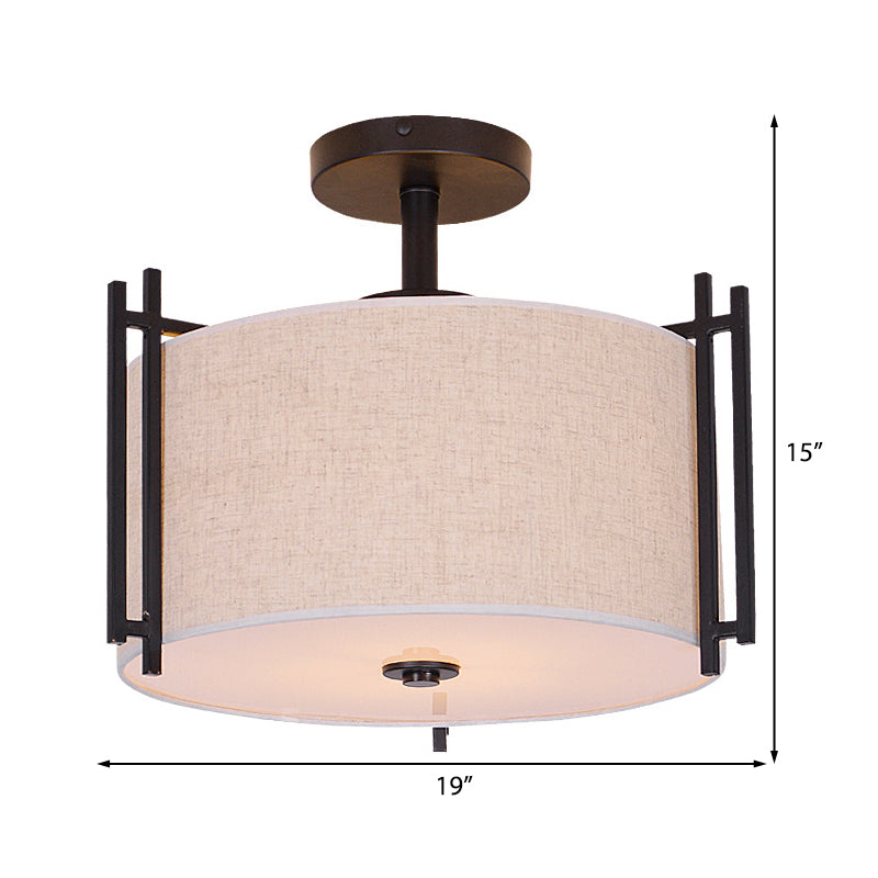 Traditional Flaxen Fabric Drum Ceiling Mount Light for Living Room