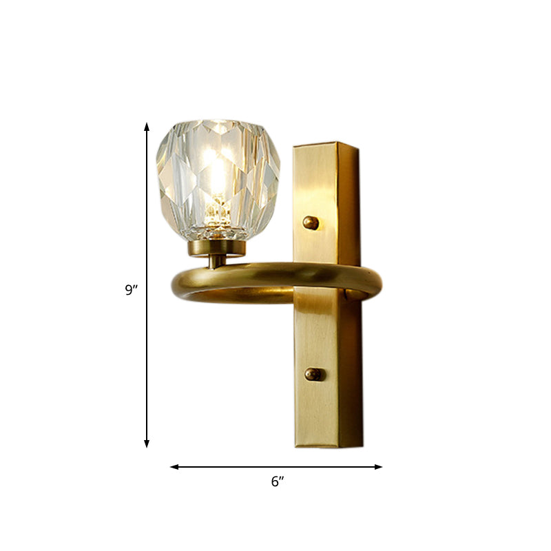 Contemporary Brass Wall Sconce With Global Crystal Shade - Elegant Dining Room Lighting