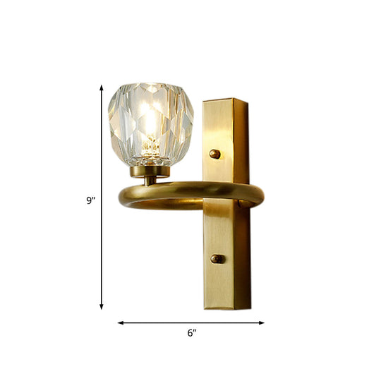 Contemporary Brass Wall Sconce With Global Crystal Shade - Elegant Dining Room Lighting