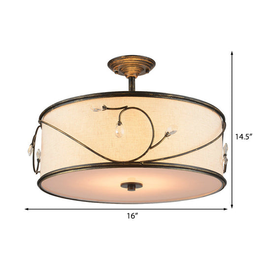 Classic Drum Fabric Semi Mount Ceiling Light - 5 Lights Flaxen 16/19.5 Wide