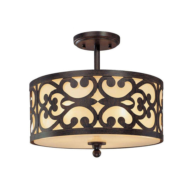 Traditional Drum Metal Ceiling Light in Rust - 4-Light Semi Flush Mount for Living Room, Multiple Sizes Available