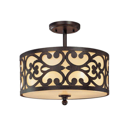 Traditional Drum Metal Ceiling Light in Rust - 4-Light Semi Flush Mount for Living Room, Multiple Sizes Available