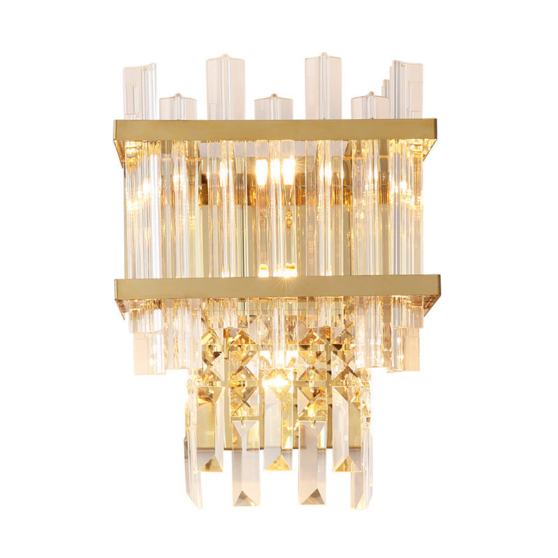 Contemporary Crystal Wall Sconce: Brass/Chrome Linear 3-Light Fixture