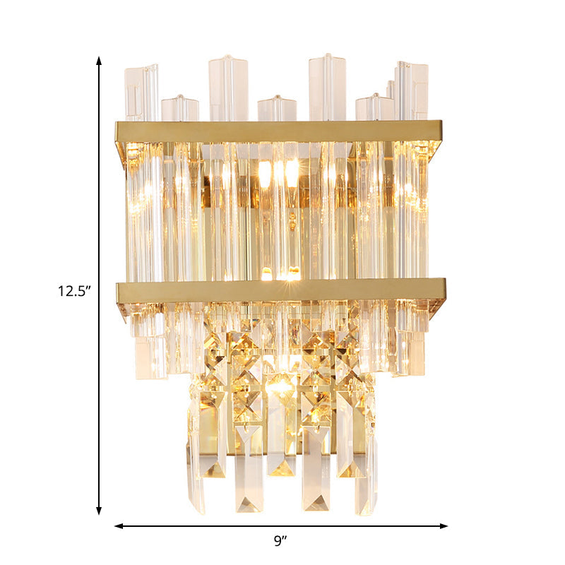 Contemporary Crystal Wall Sconce: Brass/Chrome Linear 3-Light Fixture