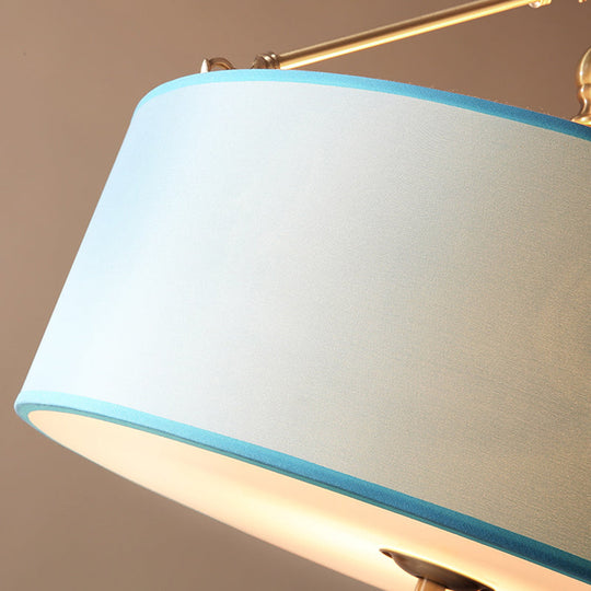 Blue Fabric Drum Semi Flush Ceiling Light with 4 Lights for Corridor