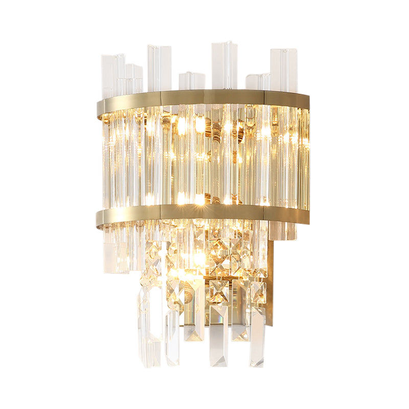 Contemporary Brass/Chrome Tiered Sconce Light - 3-Light Crystal Wall Mounted Lighting For Dining