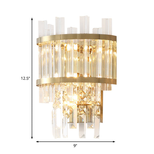 Contemporary Brass/Chrome Tiered Sconce Light - 3-Light Crystal Wall Mounted Lighting For Dining