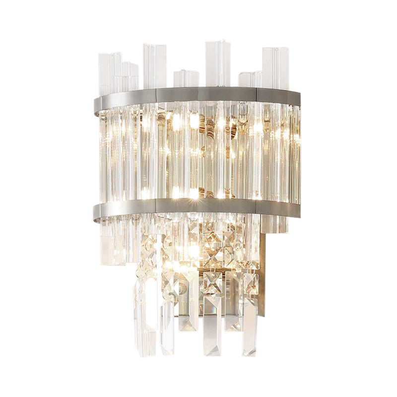 Contemporary Brass/Chrome Tiered Sconce Light - 3-Light Crystal Wall Mounted Lighting For Dining