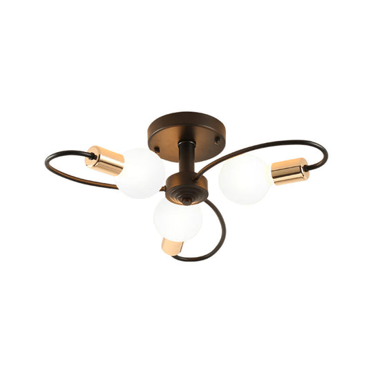 Metal Semi Flush Light With Exposed Bulbs - Traditional Black Ceiling Lighting For Living Room